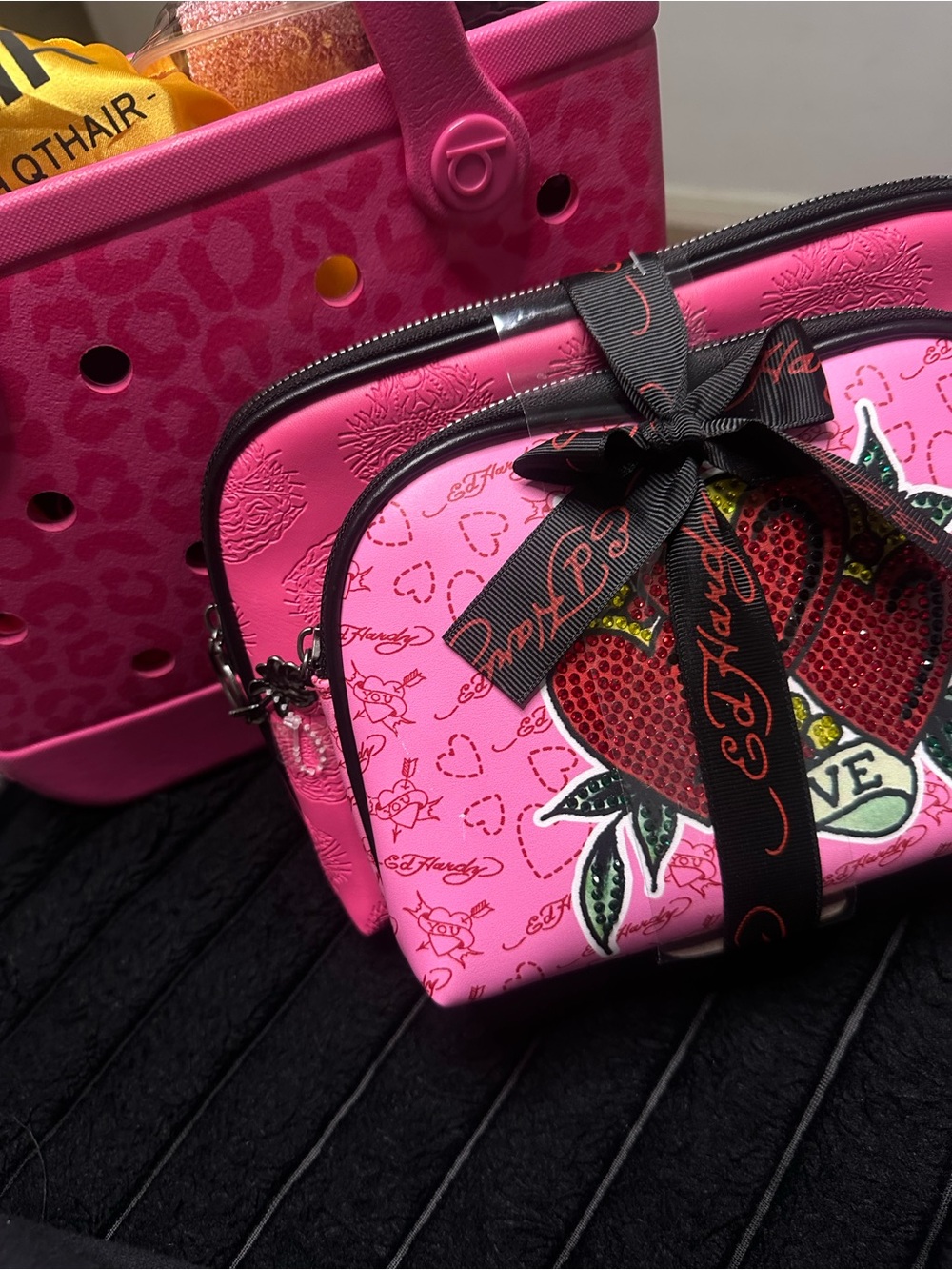 Ed Hardy Hot Pink Sequin Heart Crossbody Bag